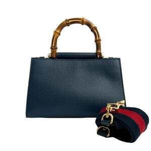 GUCCI Blue Leather Bamboo Shoulder Bag